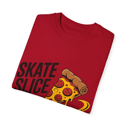 Skate Slice Unisex T-Shirt - Fun Skateboarding and Pizza Design