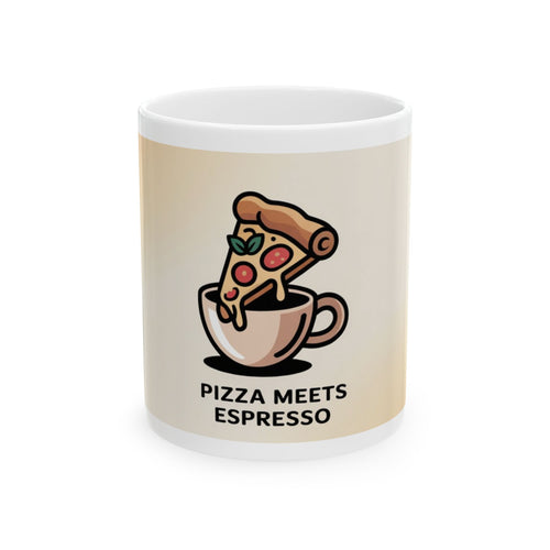 Pizza Meets Espresso Ceramic Mug - Fun Coffee Cup for Food Lovers