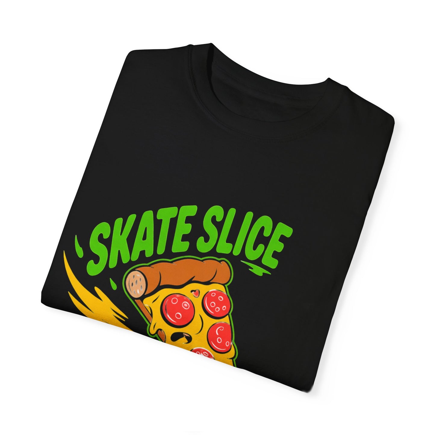 Skate Slice Unisex Garment-Dyed T-Shirt - Fun Skateboarding Pizza Design