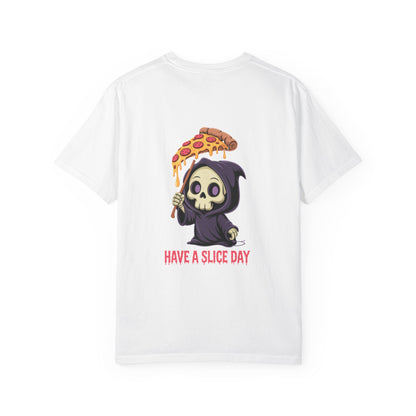 Playful Pizza Grim Reaper T-Shirt | Fun Casual Shirt, Halloween Tee, Unisex Graphic Top, Birthday Gift, Quirky Apparel