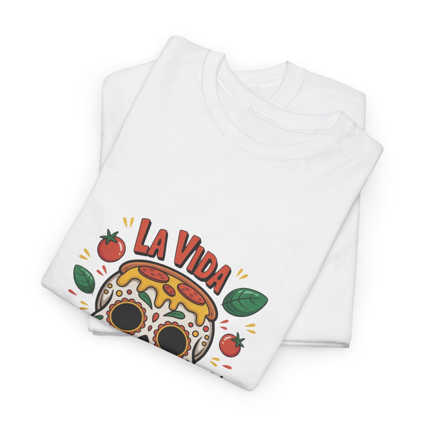 La Vida Mozzarella Unisex Heavy Cotton Tee - Fun Skull Design for Food Lovers