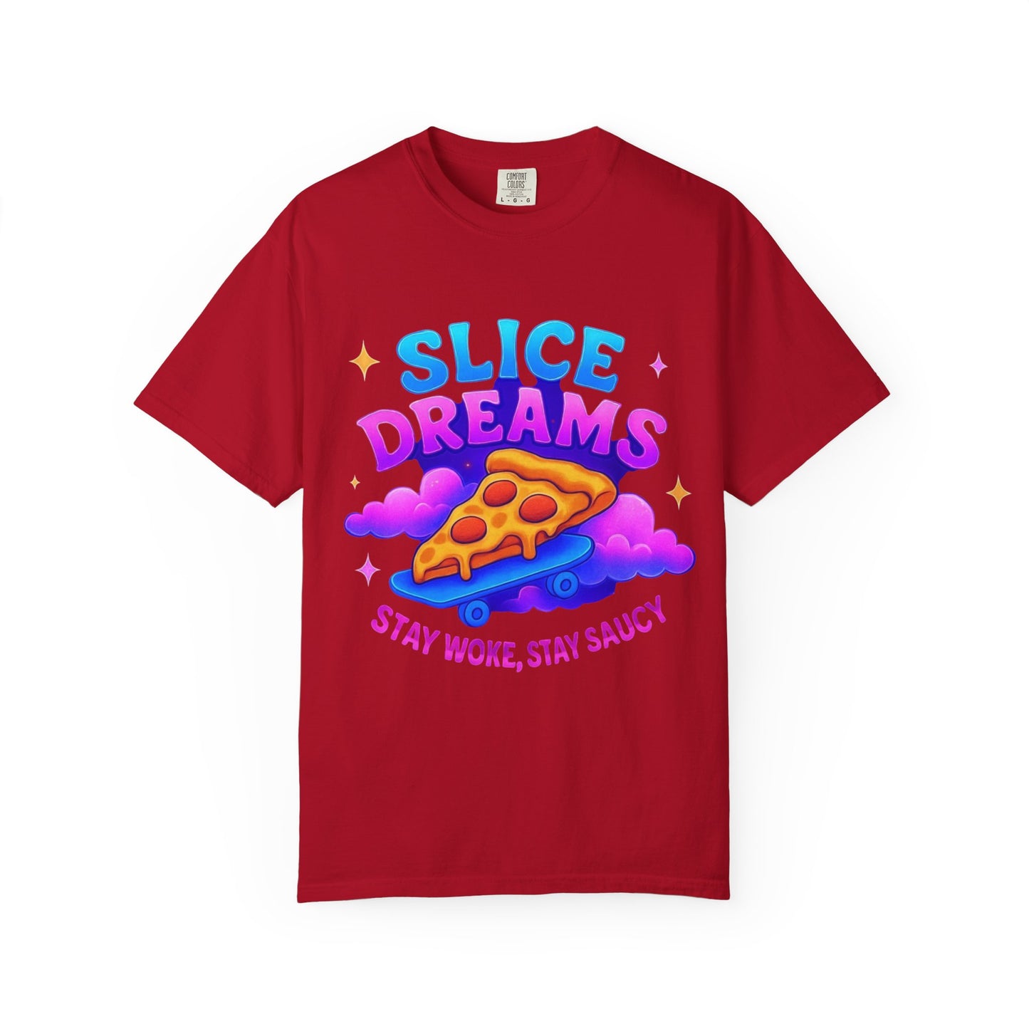 Slice Dreams Pizza T-Shirt, Unisex Graphic Tee, Fun Food Shirt, Stay Woke Stay Saucy Apparel, Summer Casual Wear
