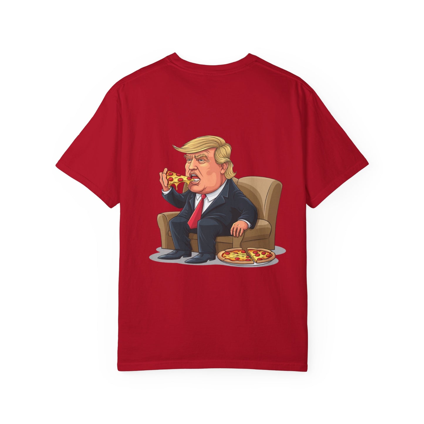 Funny Unisex T-Shirt with Cartoon President Eating Pizza, Humorous Tee, Casual Gift, Political Humor Shirt, Statement Apparel