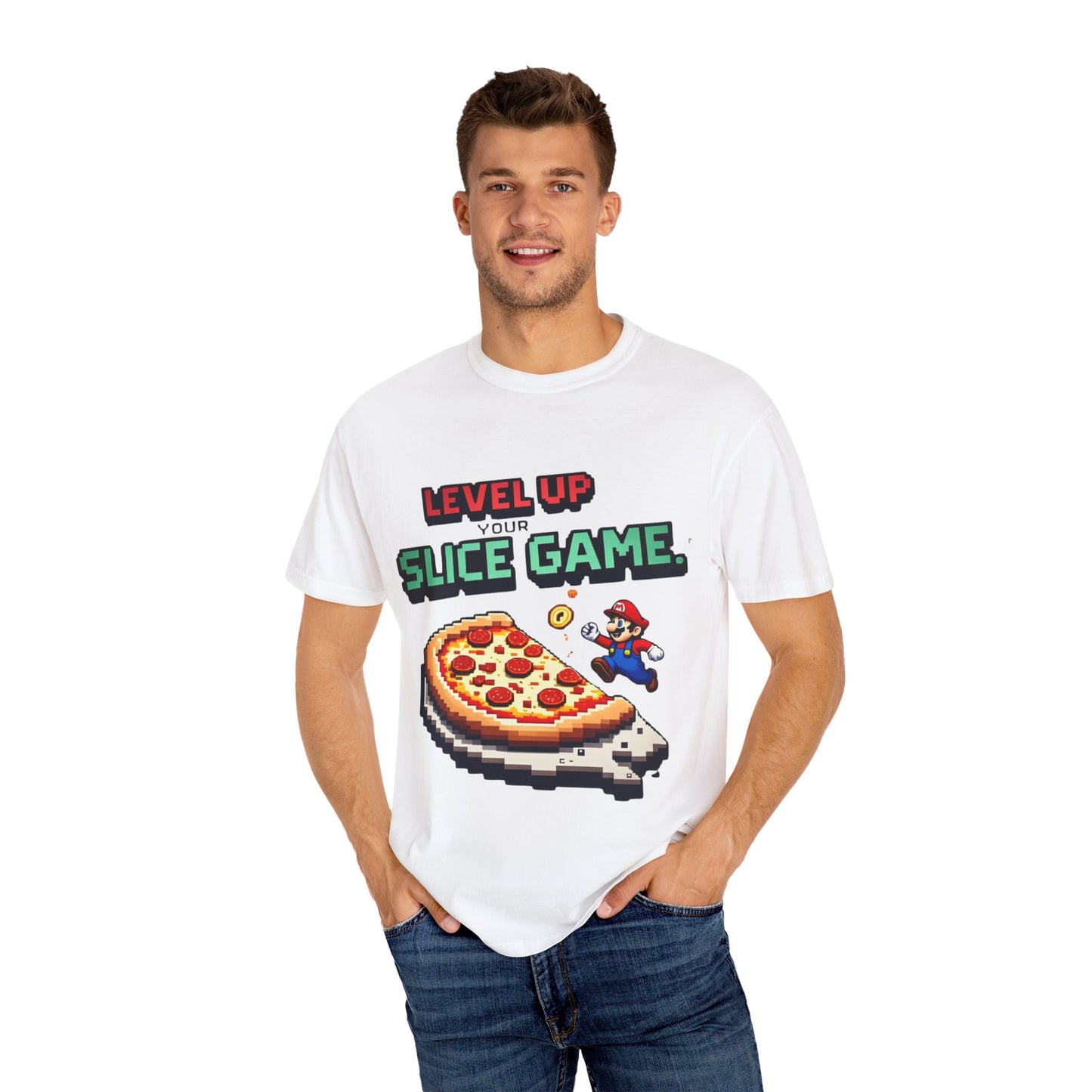 Level Up Your Slice Game Unisex T-Shirt - Fun Gaming Pizza Tee