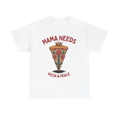 Mama Needs Pizza & Peace Unisex Heavy Cotton Tee - Fun Casual T-Shirt for Moms