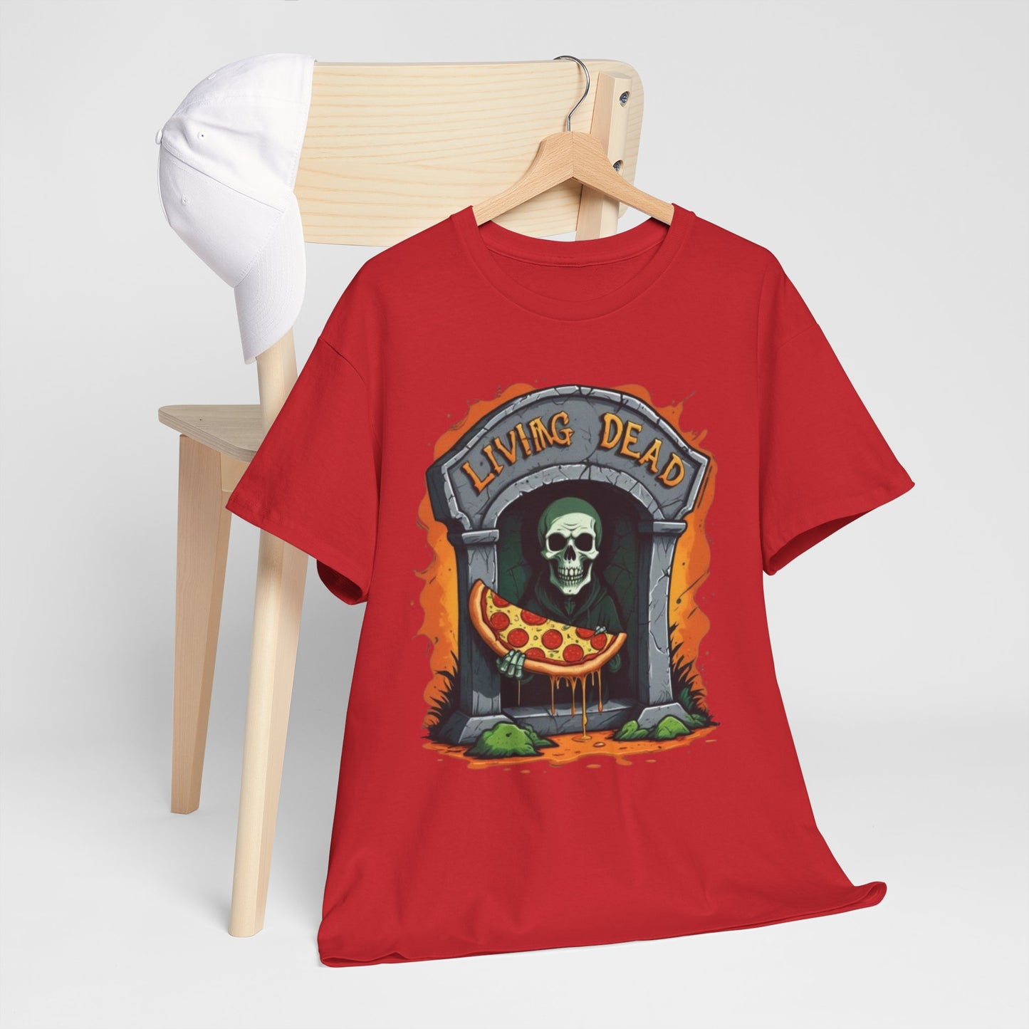 Living Dead Pizza Tee, Unisex Halloween T-shirt, Spooky Shirt, Casual Everyday Wear, Unique Gift for Pizza Lovers