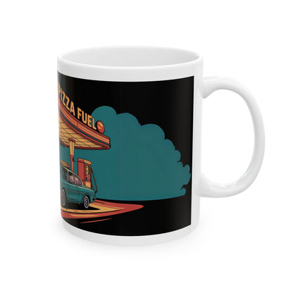 Retro Pizza Fuel Ceramic Mug - Perfect for Car Lovers and Foodies