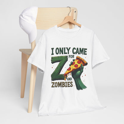 Pizza and Zombies Unisex Tee, Casual T-Shirt for Halloween, Graphic Tee, Gift for Gamers, Fun Party Shirt, Unique Halloween Apparel