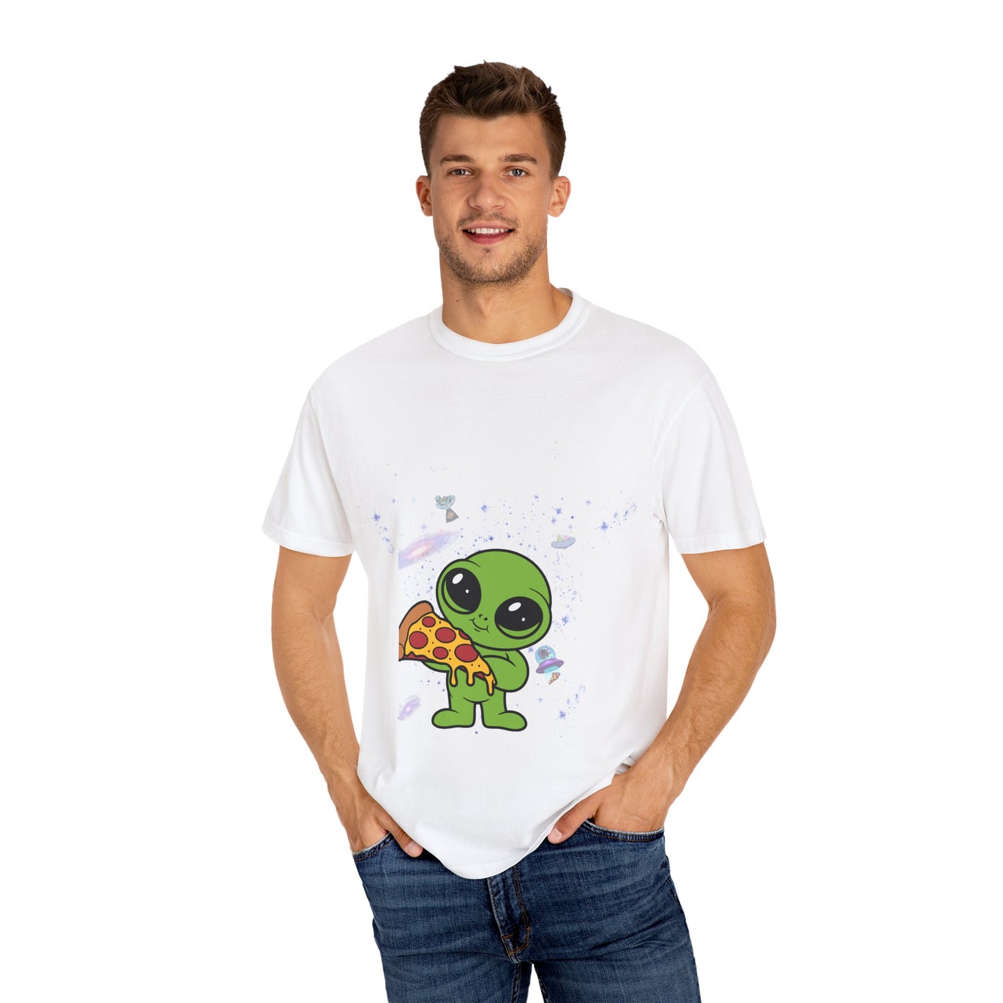 Cute Alien Pizza Unisex Garment-Dyed T-Shirt