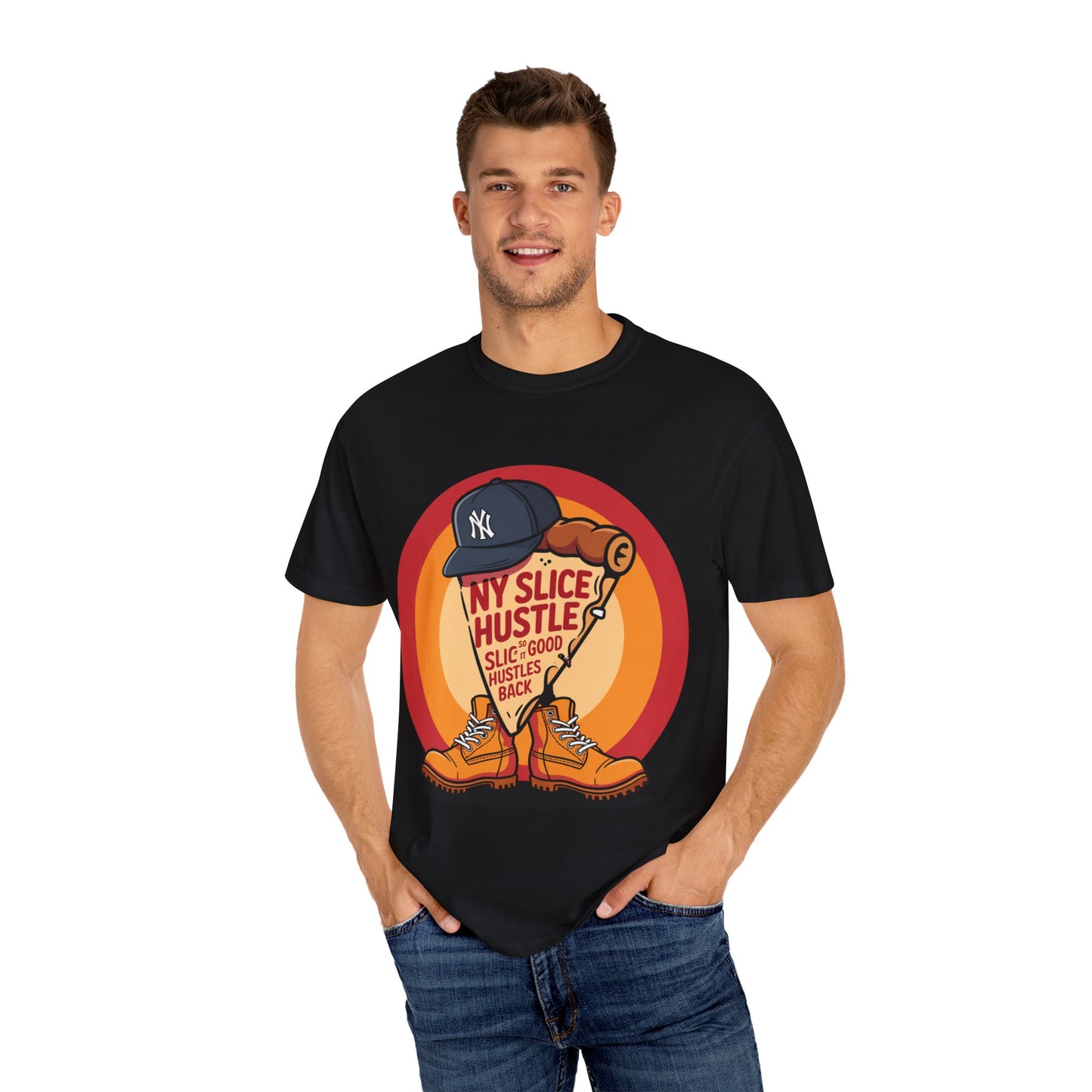 NY Slice Hustle Unisex Garment-Dyed T-Shirt - Fun Graphic Tee for Pizza Lovers