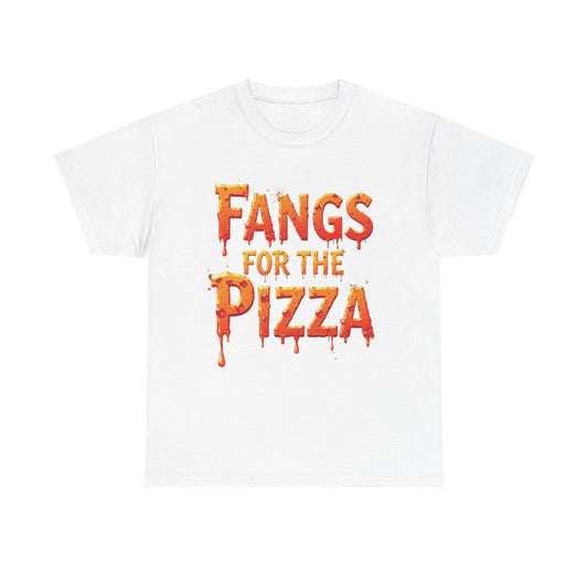 Fangs for the Pizza Halloween Tee, Unisex Heavy Cotton Shirt, Spooky Foodie Apparel, Funny Graphic Tee, Fall Festival Fashion