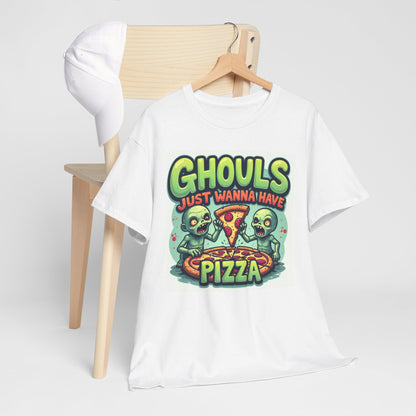 Ghouls Just Wanna Have Pizza Tee - Fun Unisex Heavy Cotton T-Shirt for Halloween, Pizza Lovers, Casual Wear, Party Outfits, Unique Gifts