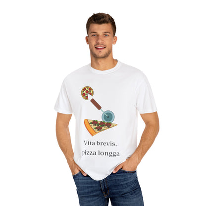 Funny Pizza Lover T-Shirt | "Vita Brevis, Pizza Longa" Design | Unisex Garment-Dyed Tee