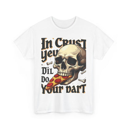 Skull Pizza Tee, Unisex Heavy Cotton Tee, Halloween Shirt, Funny Pizza T-Shirt, Gift for Food Lovers, Graphic Tee for Parties