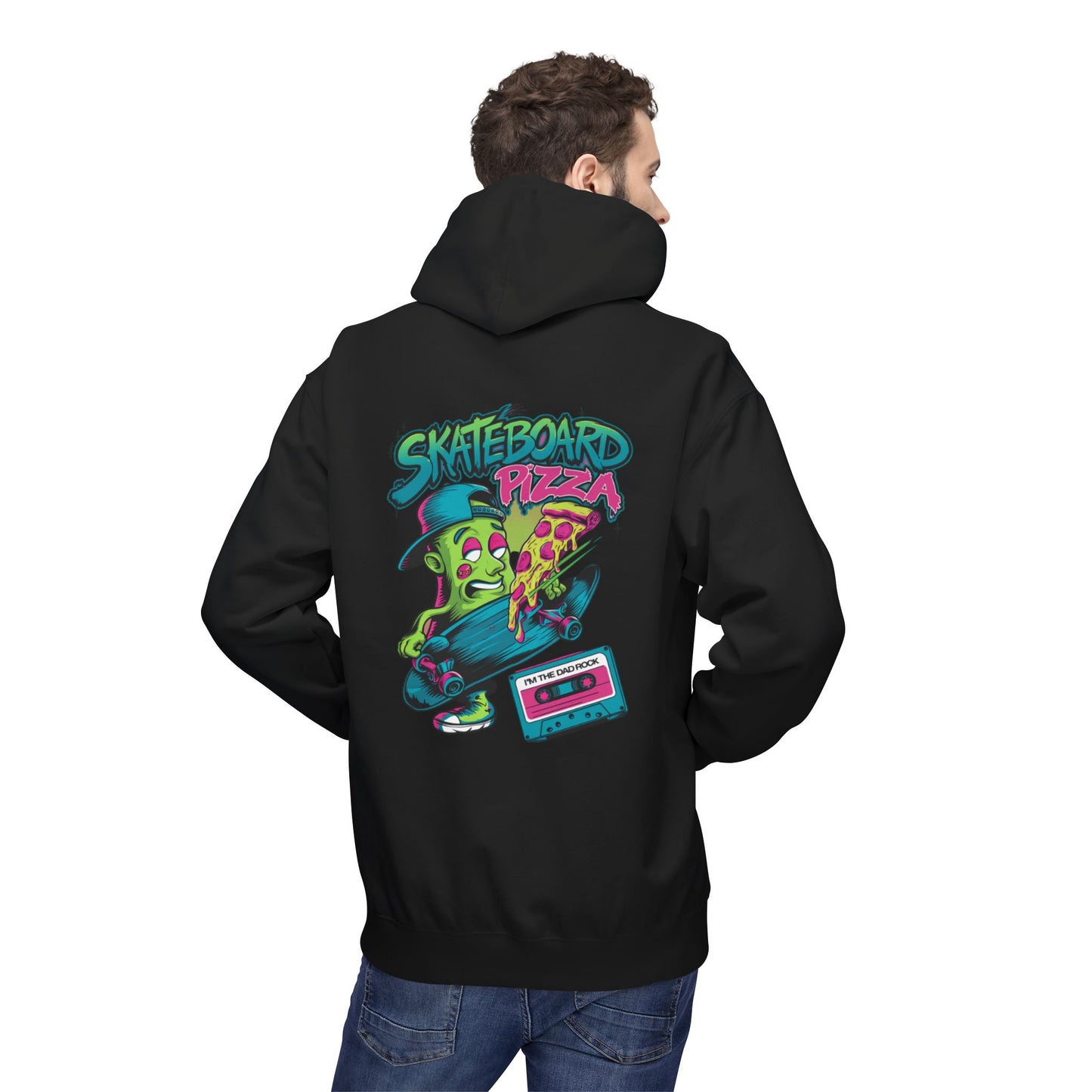 Cool Skateboard Pizza Hoodie, Unisex Streetwear, Funny Gift for Skaters, Chill Casual Style, Perfect for Teens, Halloween or Birthdays