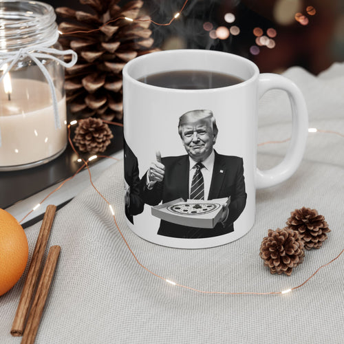 Trump Pizza Ceramic Mug - Funny Gift for Politicians, Political Humor, Kitchen Decor, Coffee Lover, Birthday Present