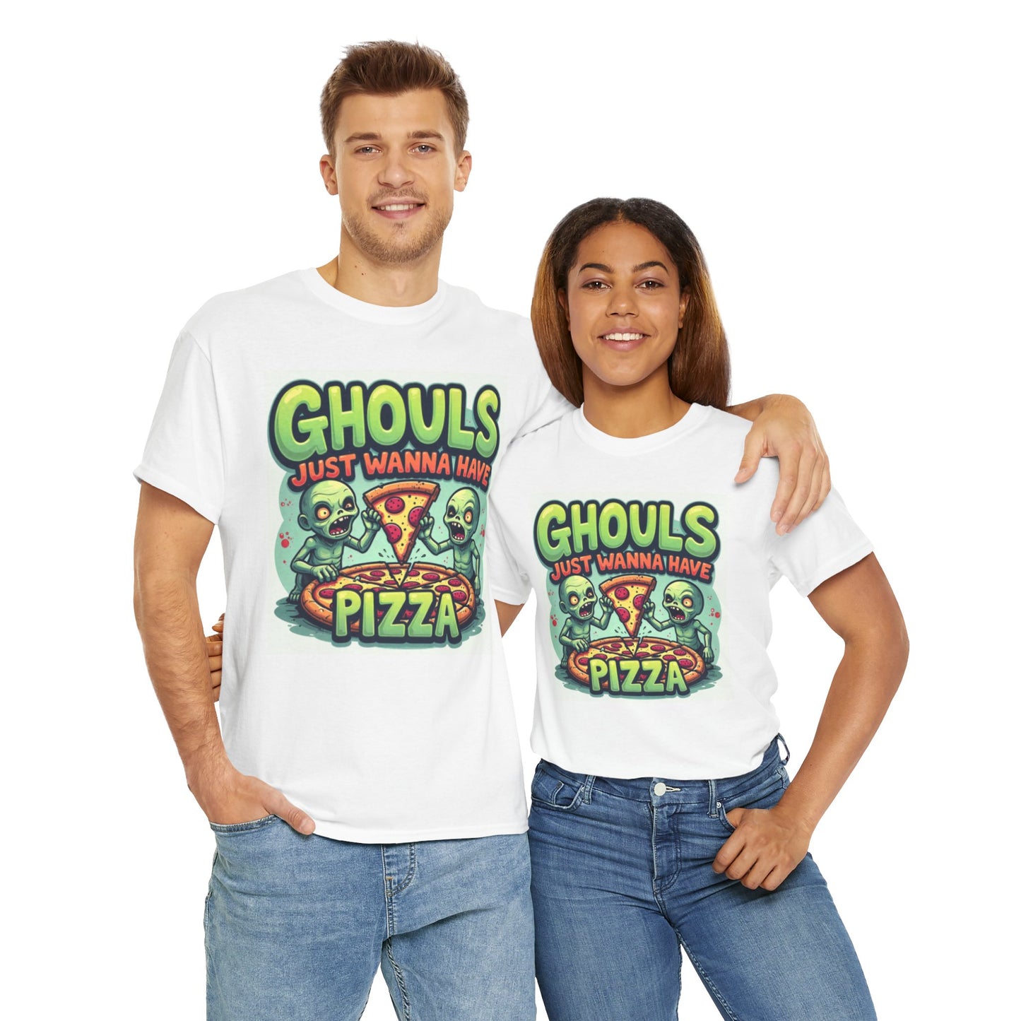 Ghouls Just Wanna Have Pizza Tee - Fun Unisex Heavy Cotton T-Shirt for Halloween, Pizza Lovers, Casual Wear, Party Outfits, Unique Gifts