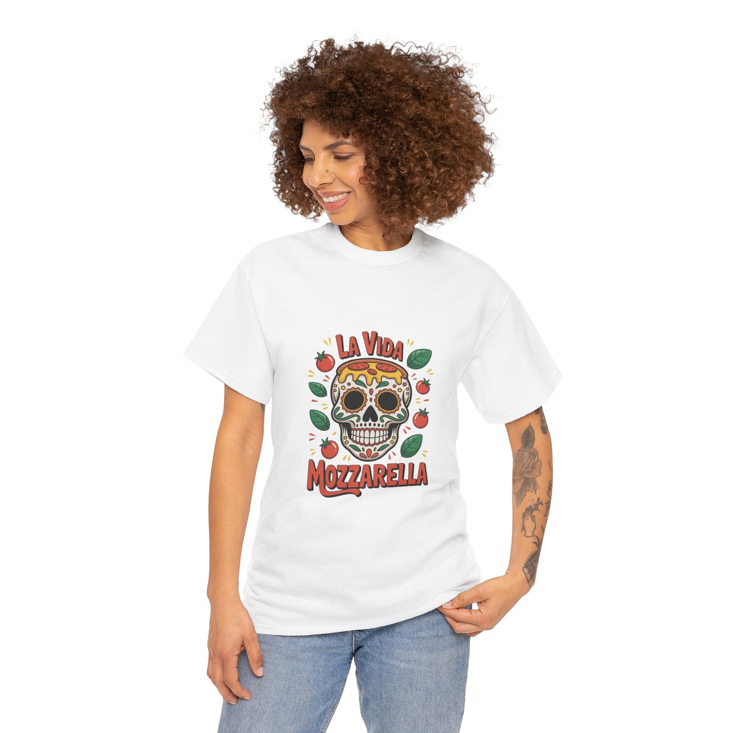 La Vida Mozzarella Unisex Heavy Cotton Tee - Fun Skull Design for Food Lovers