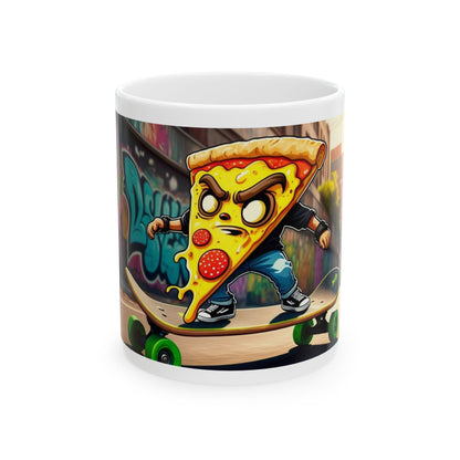 Skater Pizza Ceramic Mug - Fun 11oz & 15oz Coffee Cup for Foodies & Skateboard Enthusiasts