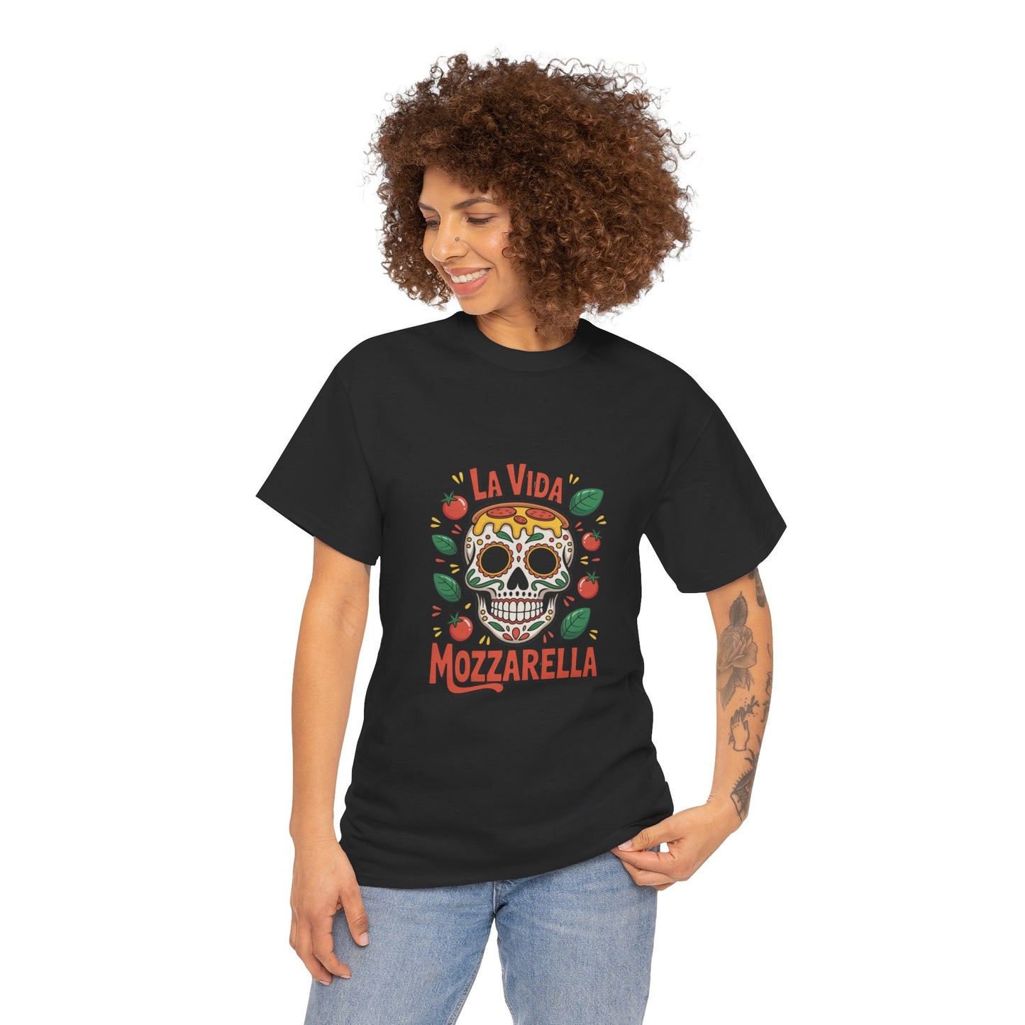 La Vida Mozzarella Unisex Heavy Cotton Tee - Fun Skull Design for Food Lovers