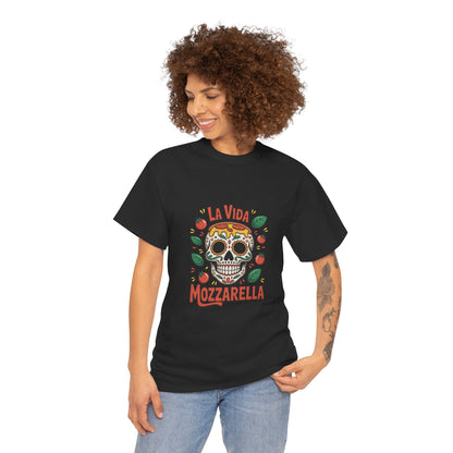 La Vida Mozzarella Unisex Heavy Cotton Tee - Fun Skull Design for Food Lovers