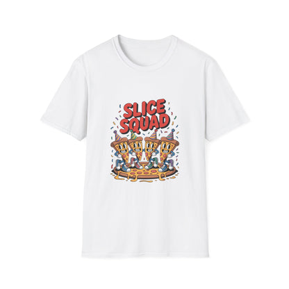 Slice Squad Unisex Softstyle T-Shirt - Fun & Playful Pizza Design