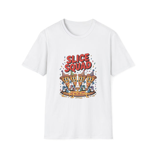 Slice Squad Unisex Softstyle T-Shirt - Fun & Playful Pizza Design