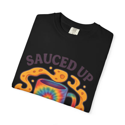 Vibrant Coffee Lover T-Shirt | Sauced Up Mornings Tee for Chill Vibes | Unisex Gift for Friends, Fun Mornings, Coffee Enthusiasts