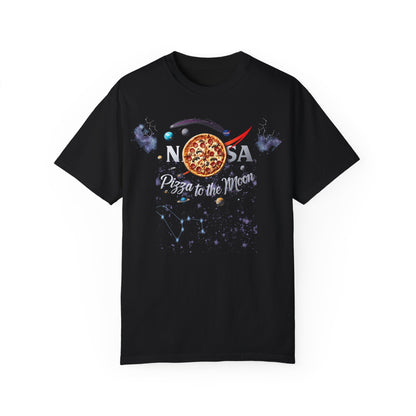 Pizza to the Moon Unisex Garment-Dyed T-Shirt | Fun Space-Themed Tee for Pizza Lovers