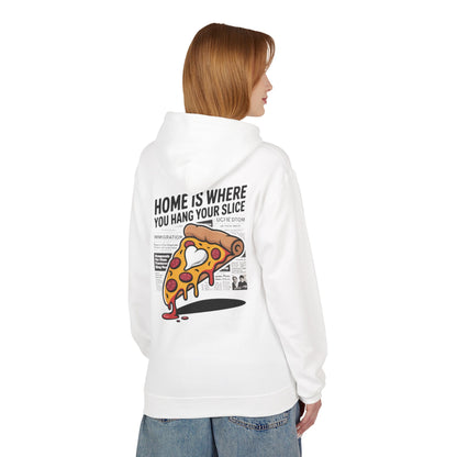 Home Is Where You Hang Your Slice Hoodie, Cozy Unisex Hoodie, Pizza Lover Gift, Fun Casual Wear, Unique Graphic Sweatshirt, Warm Fleece