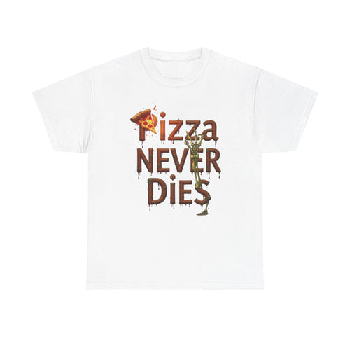 Pizza Never Dies Unisex Heavy Cotton Tee | Funny Pizza Lover Gift, Casual Wear, Foodie T-Shirt, Unique Birthday Present, Quirky Gift
