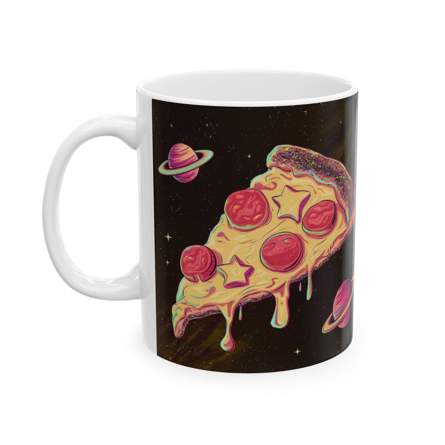Cosmic Pizza Ceramic Mug - Fun Space-Themed 11oz & 15oz Coffee Cup