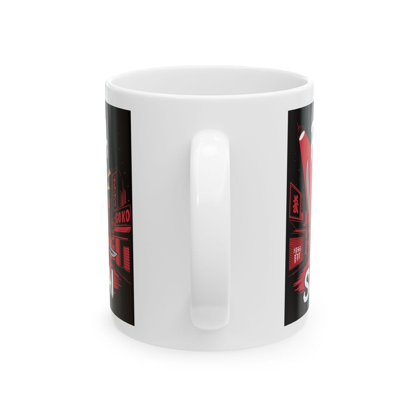 Pizza Samurai Ceramic Mug - Fun Anime Style Coffee Cup for Pizza Lovers