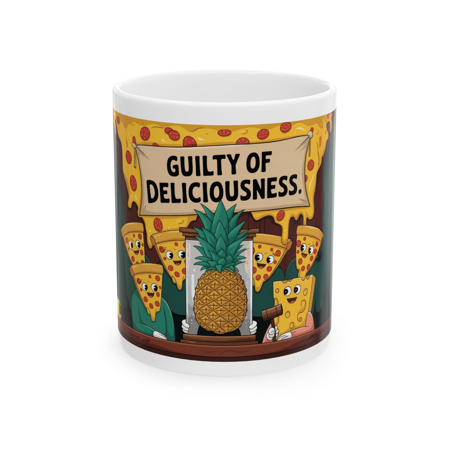Guilty of Deliciousness Ceramic Mug - Fun Pizza & Pineapple Design, Perfect Gift for Food Lovers