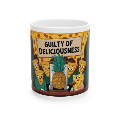 Guilty of Deliciousness Ceramic Mug - Fun Pizza & Pineapple Design, Perfect Gift for Food Lovers