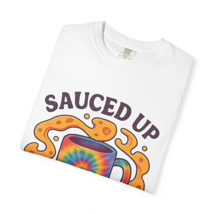 Vibrant Coffee Lover T-Shirt | Sauced Up Mornings Tee for Chill Vibes | Unisex Gift for Friends, Fun Mornings, Coffee Enthusiasts