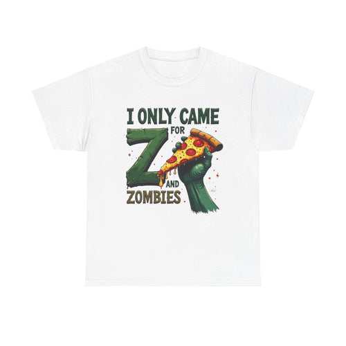 Pizza and Zombies Unisex Tee, Casual T-Shirt for Halloween, Graphic Tee, Gift for Gamers, Fun Party Shirt, Unique Halloween Apparel