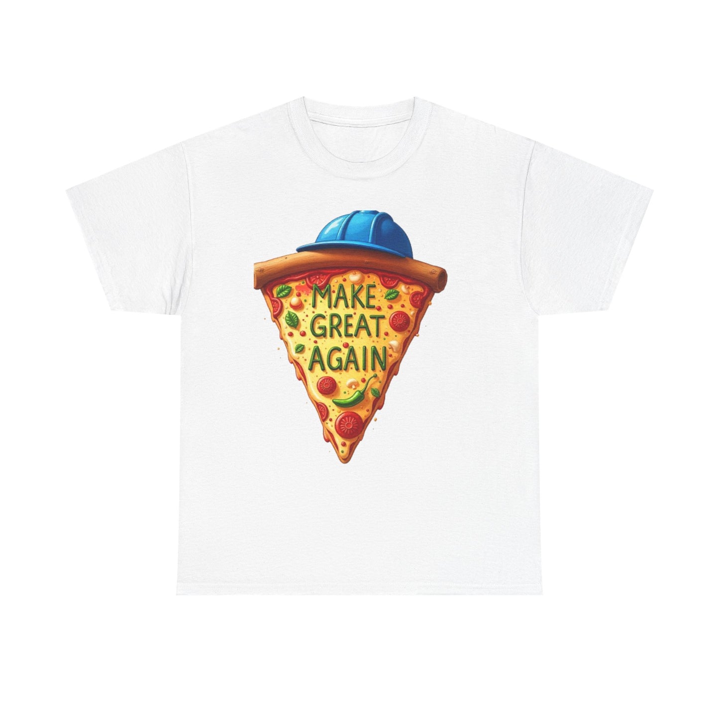 Funny Pizza Graphic Tee, Unisex Heavy Cotton Tee, Gift for Food Lovers, Casual Wear, Summer Outing T-Shirt, Make Great Again Shirt