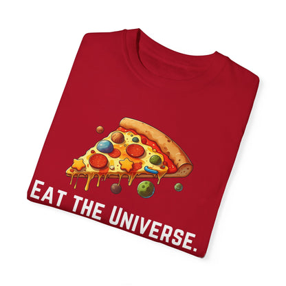 Unisex Garment-Dyed T-shirt - 'Eat the Universe' Funny Pizza Tee for Food Lovers