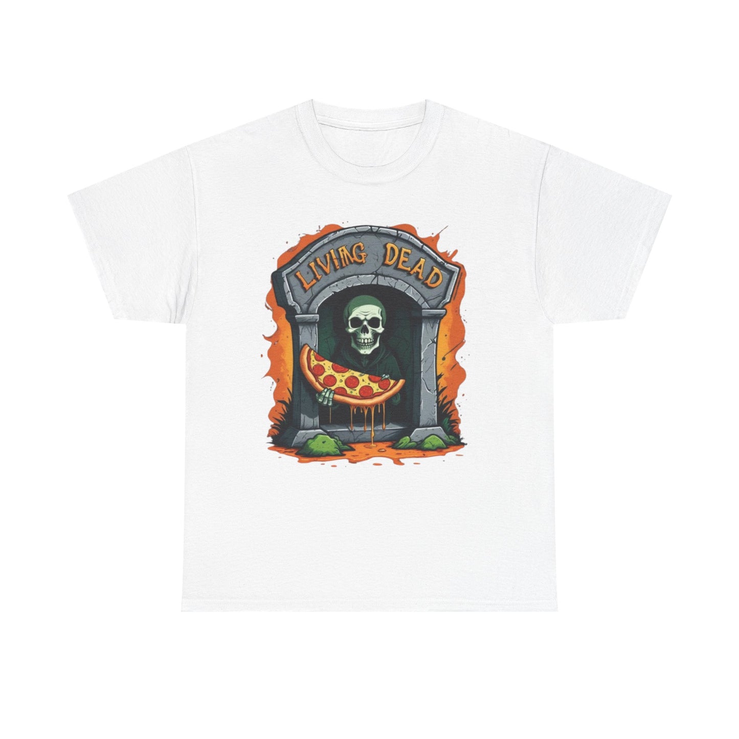 Living Dead Pizza Tee, Unisex Halloween T-shirt, Spooky Shirt, Casual Everyday Wear, Unique Gift for Pizza Lovers