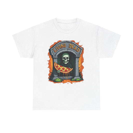 Living Dead Pizza Tee, Unisex Halloween T-shirt, Spooky Shirt, Casual Everyday Wear, Unique Gift for Pizza Lovers