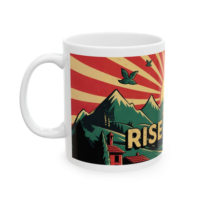 Rise & Slice Pizza Ceramic Mug - Vibrant Mountain Design 11oz & 15oz