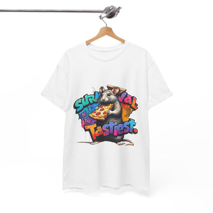 Survival of the Tastiest Unisex Heavy Cotton Tee - Fun Pizza Graphic T-Shirt