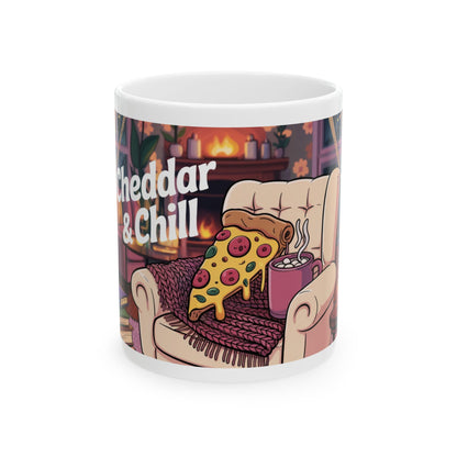 Cheddar & Chill Ceramic Mug - Cozy Pizza Lover's Coffee Cup for Relaxing Nights