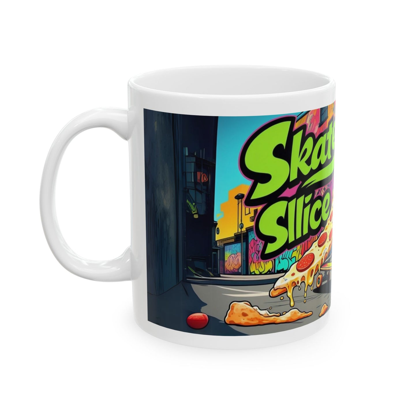 Skate Slice Ceramic Mug - Fun Skateboarding Pizza Theme for Enthusiasts