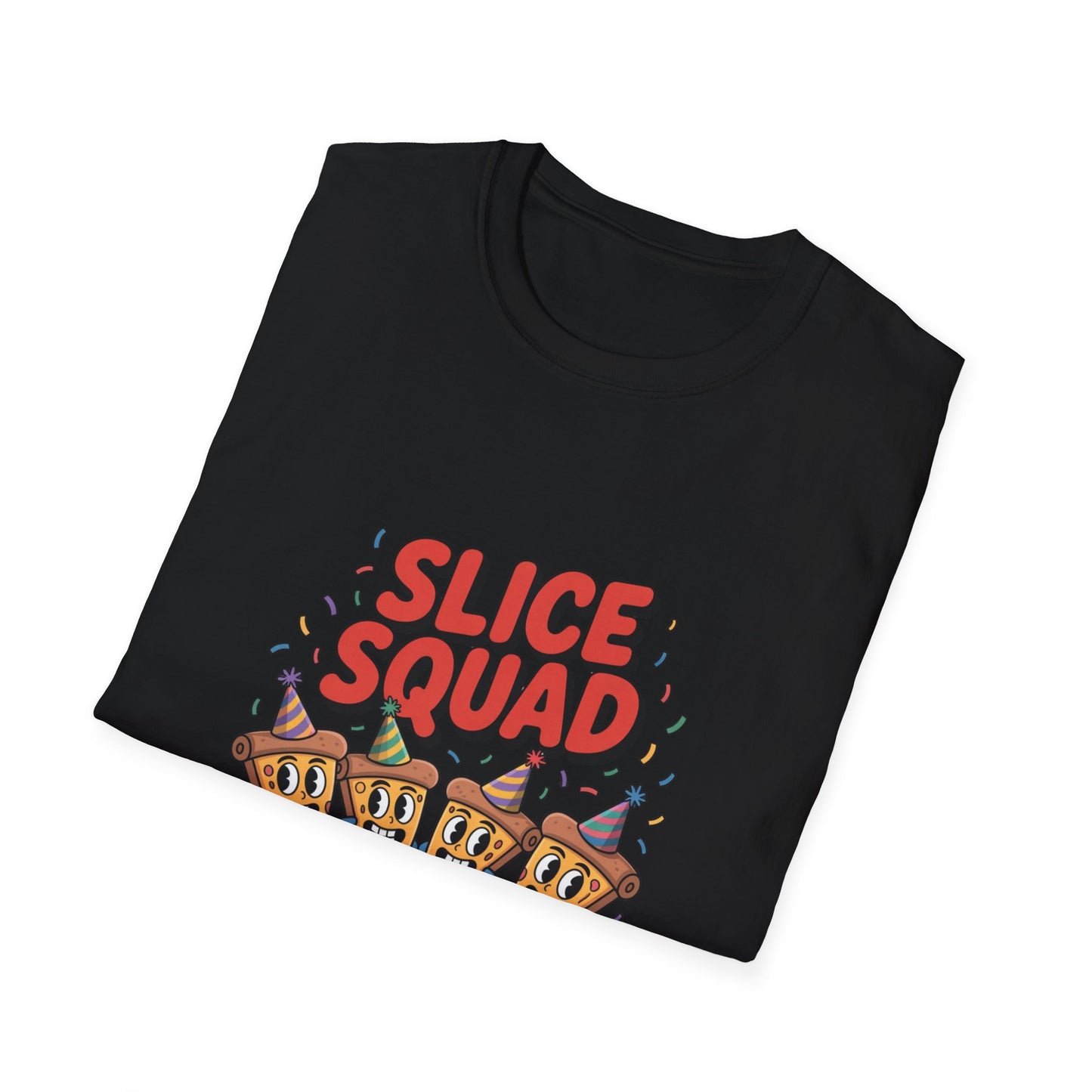 Slice Squad Unisex Softstyle T-Shirt - Fun & Playful Pizza Design