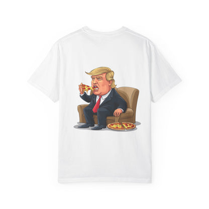 Funny Unisex T-Shirt with Cartoon President Eating Pizza, Humorous Tee, Casual Gift, Political Humor Shirt, Statement Apparel